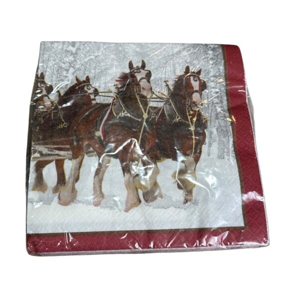 Budweiser Clydesdales Christmas Napkins 16 Count 12 7/8in x 12 3/4in. Lot of 1 - Picture 2 of 6